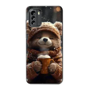 Чехол с рисунком «Медвежонок с кофе» для Nokia G60