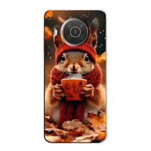 Чехол с рисунком «Белка с кофе» для Nokia X10