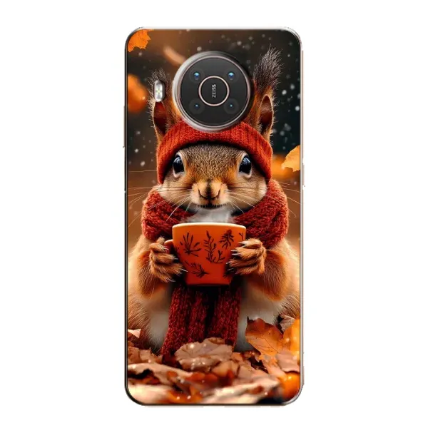 Чехол с рисунком «Белка с кофе» для Nokia X10
