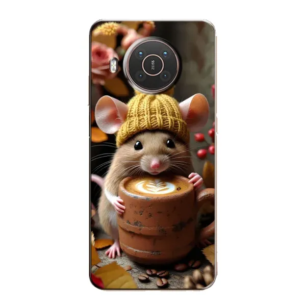 Чехол с рисунком «Мышка с кофе» для Nokia X10