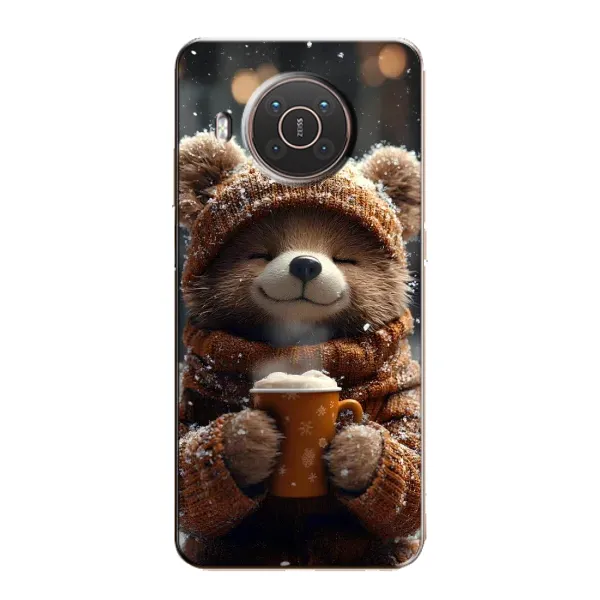 Чехол с рисунком «Медвежонок с кофе» для Nokia X10