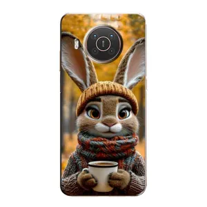 Чехол с рисунком «Зайчик с кофе» для Nokia X10