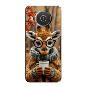 Чехол с рисунком «Жираф с кофе» для Nokia X10