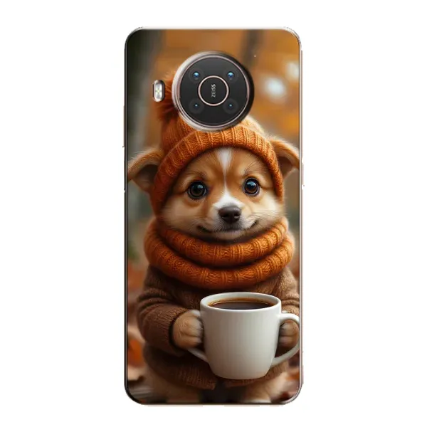 Чехол с рисунком «Собачка с кофе» для Nokia X20