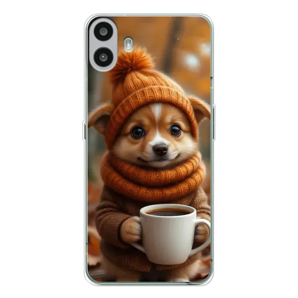 Чехол с рисунком «Собачка с кофе» для Nothing CMF Phone 1 Чехол с рисунком «Собачка с кофе» для Nothing CMF Phone 1
