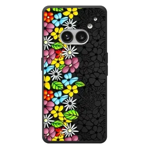 Силиконовый бампер с принтом (цветочки) на Nichts Telefon (2а) Plus (Яркие цветы на черном)