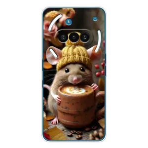 Печатный чехол «Зверята с кофе» для Nothing Phone (3a) (Мышка с кофе)