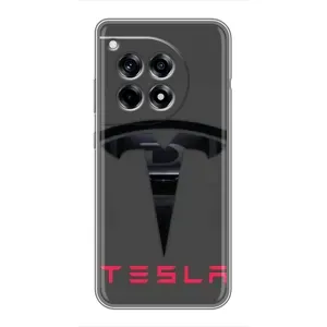 Силиконовый бампер с картинкой машины на OnePlus 12 Pro (Logo TESLA)