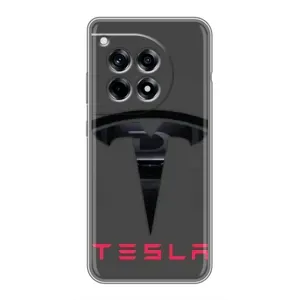 Силиконовый бампер с картинкой машины на OnePlus 12R (Logo TESLA)