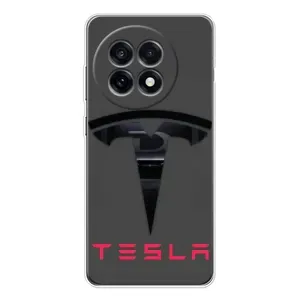 Силиконовый бампер с картинкой машины на OnePlus 13R (Logo TESLA)