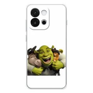 Печатный чехол с принтом Шрек для OnePlus 13T (Шрек осел и кот)