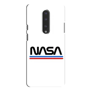 Силиконовый бампер с принтом "Наса" на OnePlus 7 Pro (NASA на белом фоне)