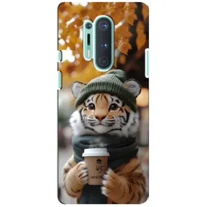 Печатный чехол «Зверята с кофе» для OnePlus 8 Pro (Тигр с кофе)