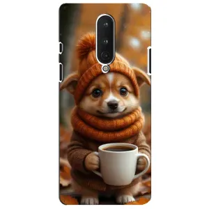 Печатный чехол «Зверята с кофе» для OnePlus 8 (Собачка с кофе)
