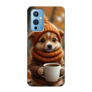 Печатный чехол «Зверята с кофе» для OnePlus 9 (Собачка с кофе)