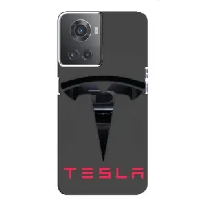 Силиконовый бампер с картинкой машины на OnePlus ACE (10R) (Logo TESLA)