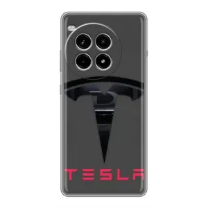 Силиконовый бампер с картинкой машины на OnePlus Ace 3 Pro (Logo TESLA)