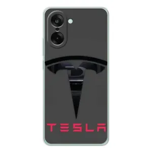 Силиконовый бампер с картинкой машины на OnePlus Ace 5 Racing (Logo TESLA)