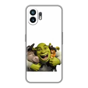 Печатный чехол с принтом Шрек для OnePlus Ace 6T (Шрек осел и кот)