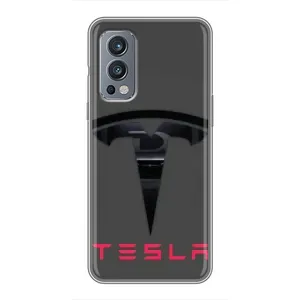 Силиконовый бампер с картинкой машины на OnePlus Nord 2 (Logo TESLA)