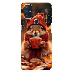 Печатный чехол «Зверята с кофе» для OnePlus Nord N10 5G (Белка с кофе)