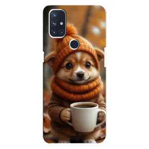 Печатный чехол «Зверята с кофе» для OnePlus Nord N10 5G (Собачка с кофе)