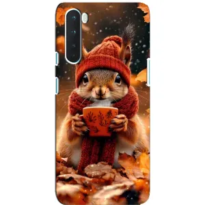 Печатный чехол «Зверята с кофе» для OnePlus Nord (Белка с кофе)