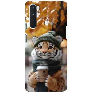 Печатный чехол «Зверята с кофе» для OnePlus Nord (Тигр с кофе)