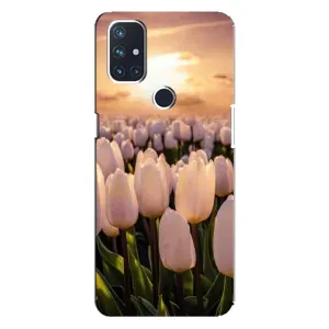 Чехлы с картинкой (Тюльпаны) на ВанПлас Норд 10 (5G) (Закат с цветами)