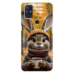 Друкований чохол 'Звірята з кавою' для OnePlus Nord 10 5G (Зайчик з кавою)