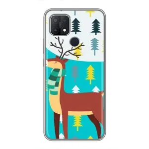 Силиконовый бампер с картинкой животных для OPPO A15 (Олень с шарфом)
