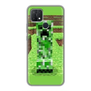 Чехлы для OPPO A15s (Персонажи Майн Крафт) (Крипер 2)