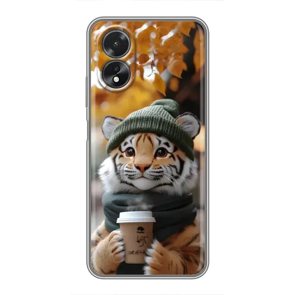 Чехол с рисунком «Тигр с кофе» для OPPO A17 Чехол с рисунком «Тигр с кофе» для OPPO A17