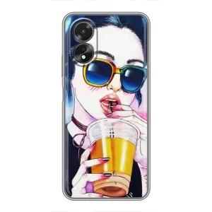 Чехол с картинкой Модные Девчонки Oppo A18 (Девушка с коктейлем)