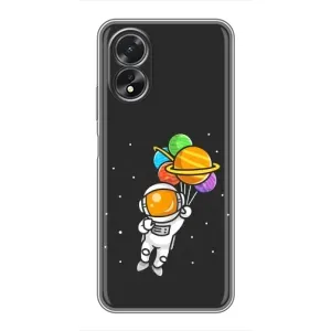 Силиконовый Чехол с принтом "Космонавты" на Oppo A18 (Космонавт с шариками)