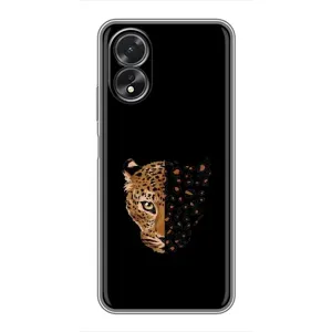 Чехол с леопардовым принтом на Oppo A18 (Леопард на черном)