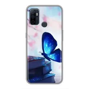 Силиконовый бампер с картинкой животных для Oppo A53 (Бабочка синяя)