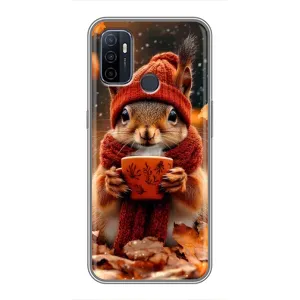 Печатный чехол «Зверята с кофе» для Oppo A53 (Белка с кофе)