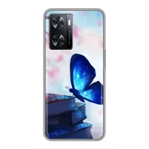 Силиконовый бампер с картинкой животных для Oppo a57s (Бабочка синяя)