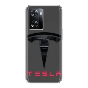Силиконовый бампер с картинкой машины на Oppo a57s (Logo TESLA)