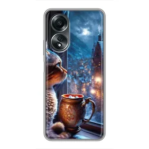 Чехлы на Новый Год OPPO A58 (4G) (Кот новогодний)