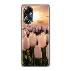 Чехлы с картинкой (Тюльпаны) на Оппо А58 (4G) (Закат с цветами)