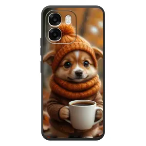 Печатный чехол «Зверята с кофе» для OPPO A6 (Собачка с кофе)