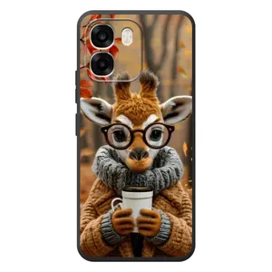 Печатный чехол «Зверята с кофе» для OPPO A6 (Жираф с кофе)