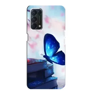 Силиконовый бампер с картинкой животных для OPPO A74 (Бабочка синяя)