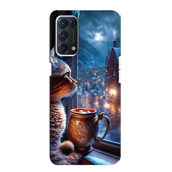 Чехол с рисунком «Кот новогодний» для OPPO A74