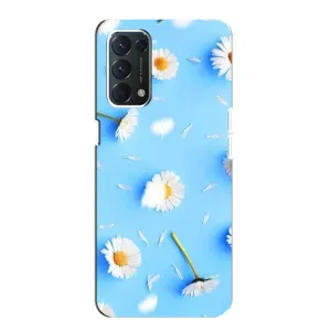 Чехол с Цветами для OPPO A74 (ромашки на голубом)