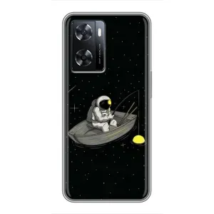 Силиконовый Чехол с принтом "Космонавты" на Oppo A77 (Космонавт на рыбалке)