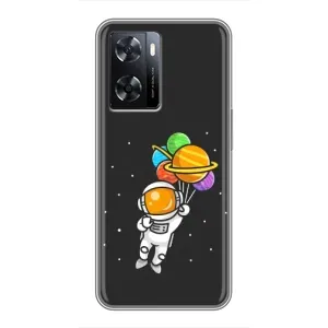 Силиконовый Чехол с принтом "Космонавты" на Oppo A77 (Космонавт с шариками)