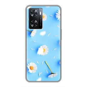 Чехол с Цветами для Oppo A77 (ромашки на голубом)